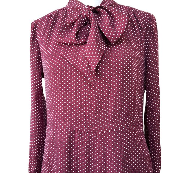 Lands End Burgandy Polka Dot Neck Tie Shift Dress Womens Sz O Fall Transitional - Picture 4 of 10